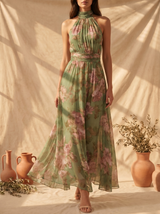 Vestido maxi halter floral detalle