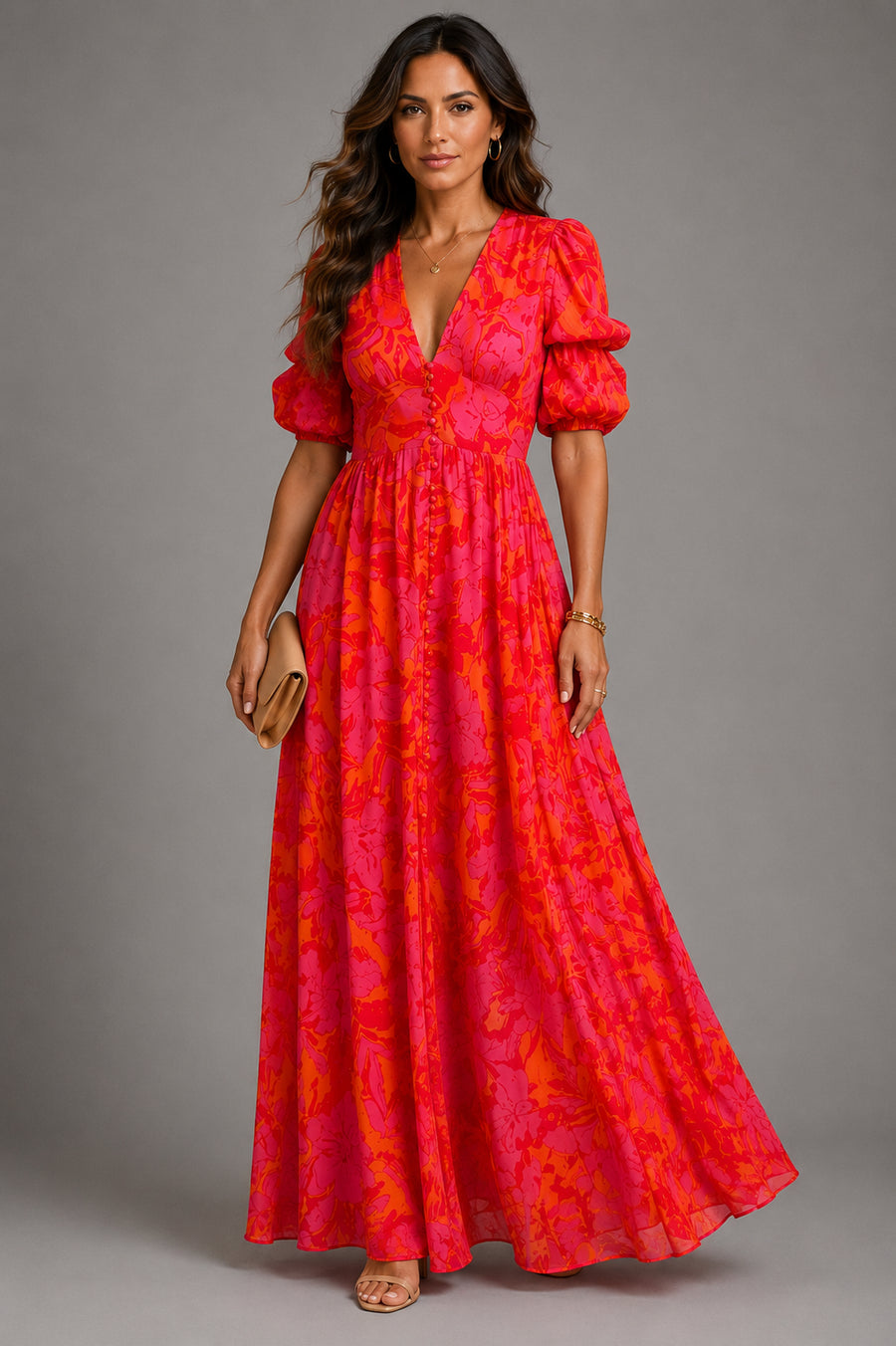 Olympe — Vestido Fluido en Rosa y Naranja