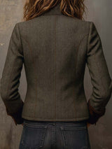 Honorine | Blazer Vintage Chevron con Ribetes en Contraste