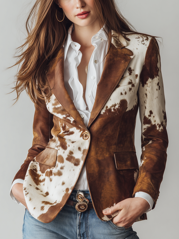 Agathe | Blazer Vintage Estampado Vaca Eco-Responsable