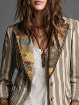 Suzanne | Blazer Boho Rayas con Cuello Estampado
