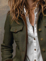 Honorine | Blazer Vintage Chevron con Ribetes en Contraste