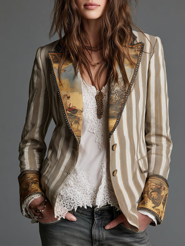 Suzanne | Blazer Boho Rayas con Cuello Estampado