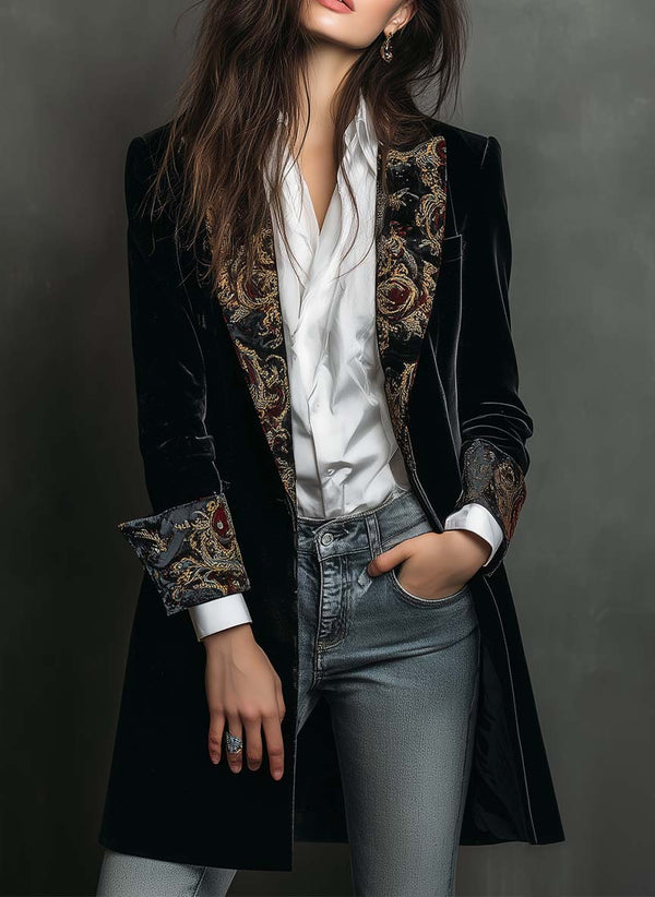 Léontine | Blazer Ajustado Estampado Barroco Negro
