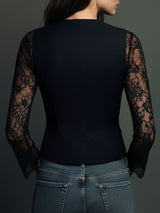 Noémie | Haut Blazer Noir à Manches Semi-Transparentes