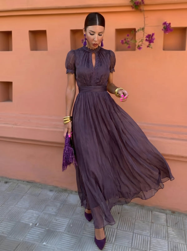 Vestido largo berenjena