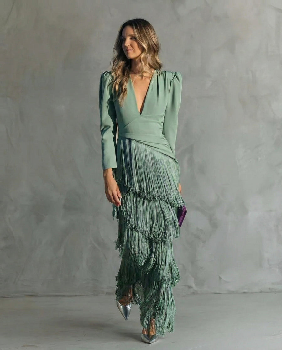 Chiara — Vestido con Mangas de Flecos