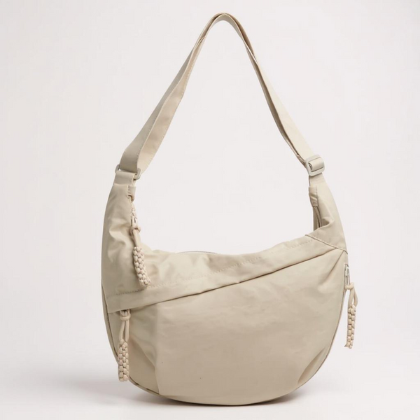 Elena, bolso de hombro beige de nylon