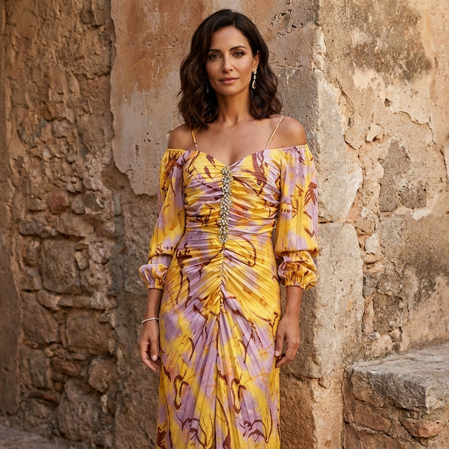 Gregoria — Vestido Largo Floral con Escote Profundo