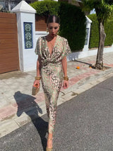 Vestido midi estampado tonos cobre