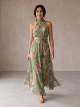 Vestido maxi halter floral
